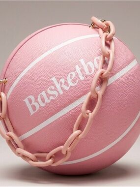 Playful Pink Basketball-Shaped Crossbody Bag with Chunky Chain.